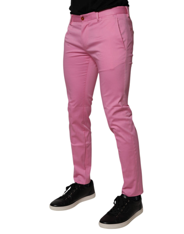 Pink Cotton Slim Fit Men Dress Formal Pants