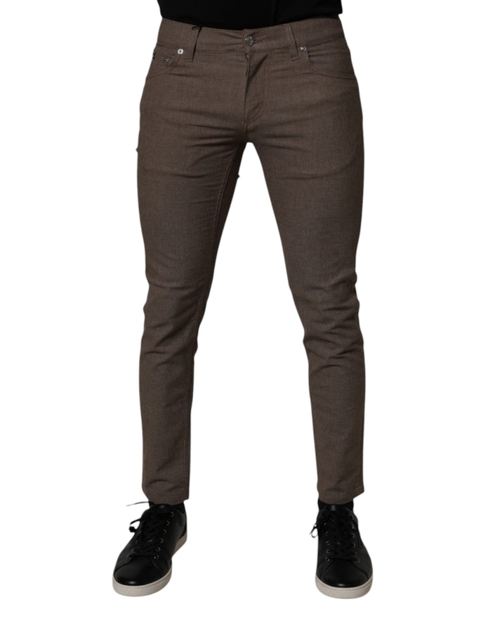 Brown Cotton Stretch Chino Pants
