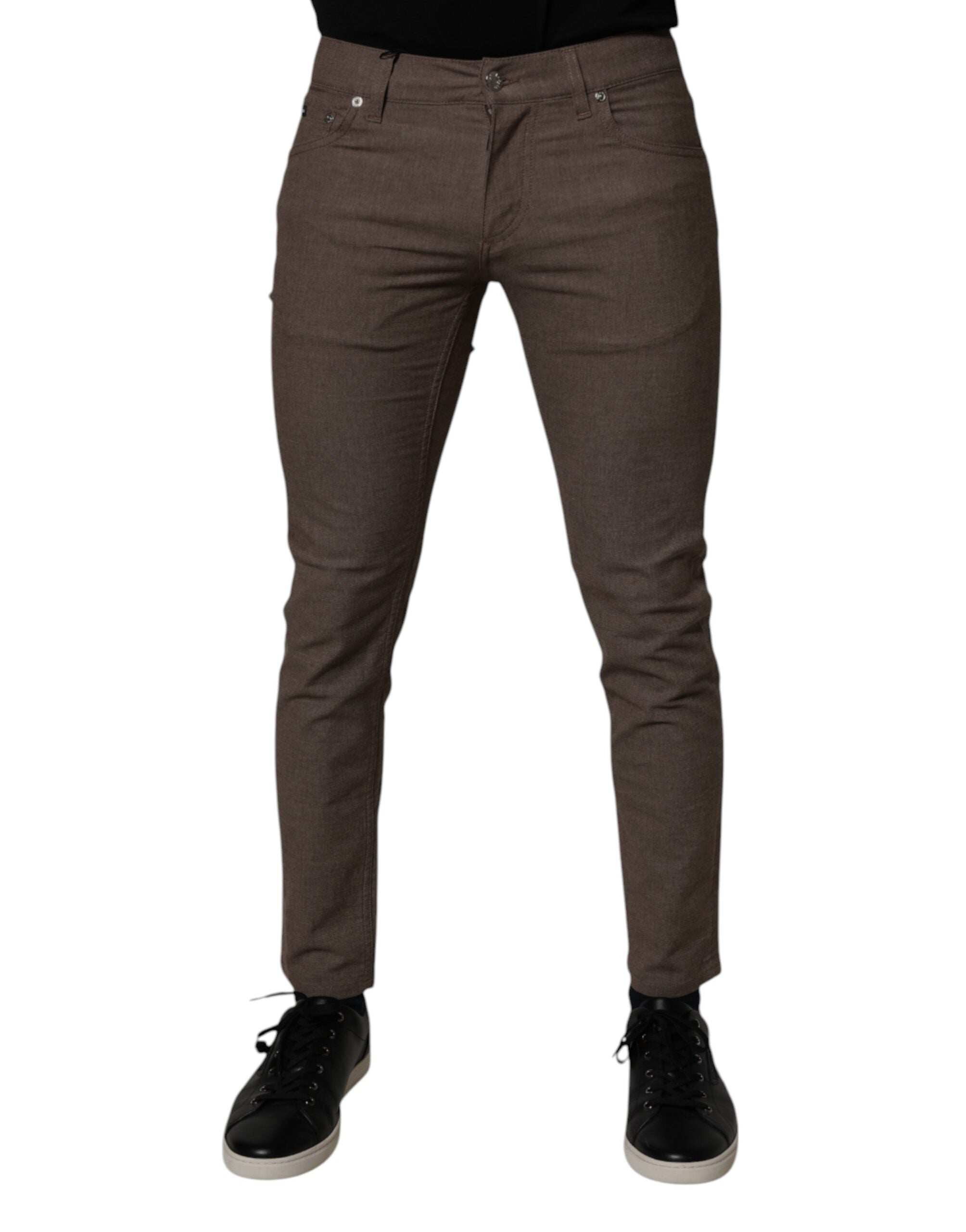 Brown Cotton Stretch Chino Pants