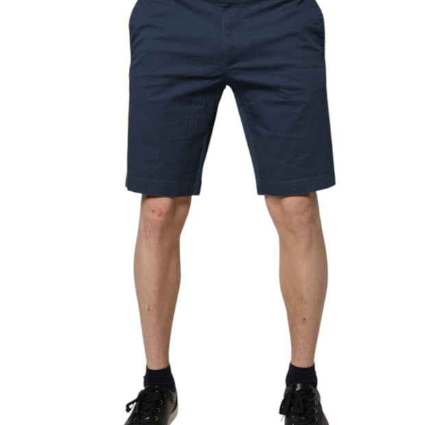 Blue Cotton Mid Waist Men Bermuda Shorts