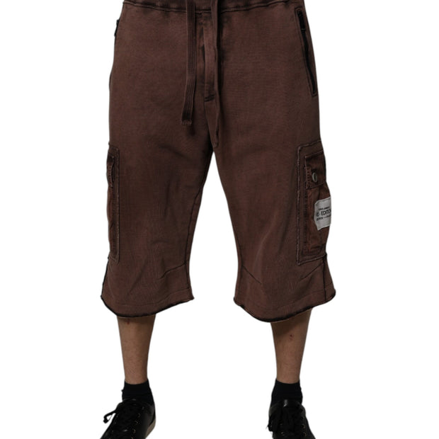 Brown Cotton Cargo Bermuda Sweatshorts Shorts