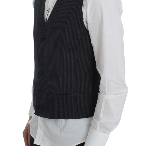 Elegant Gray Striped Wool Vest