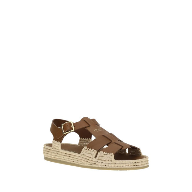 Leather and Raffia Sandals
