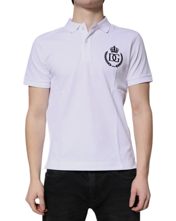 White Cotton Crown Collared Men Polo T-shirt