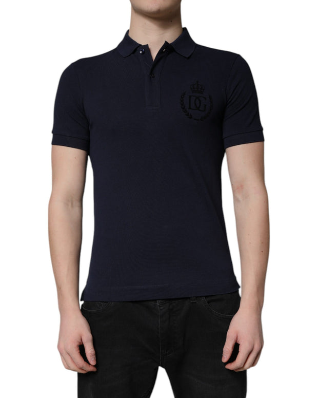 Dark Blue Cotton Crown Collared Polo T-shirt