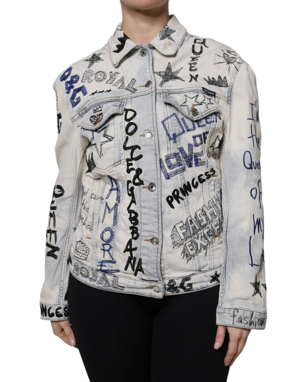 Light Blue Graffiti Button Down Denim Jacket