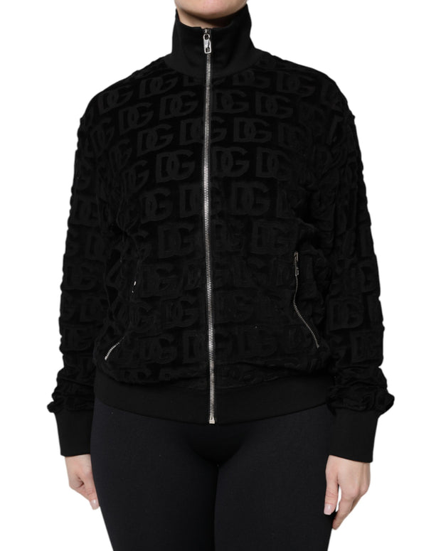 Black Logo Monogram Full Zip Bomber Jacket