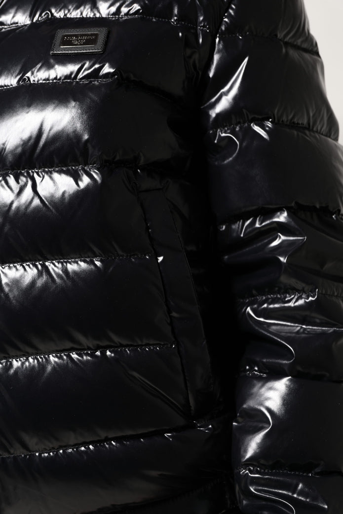 Black Logo Plaque Full Zip Puffer Jacket