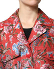 Red Floral Jacquard Button Down Coat Jacket