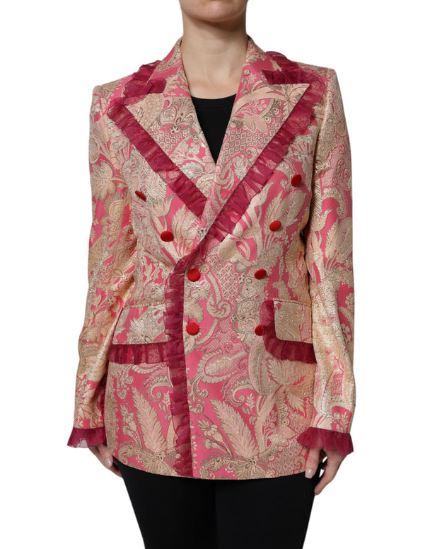 Pink Gold Jacquard Nylon Coat Blazer Jacket