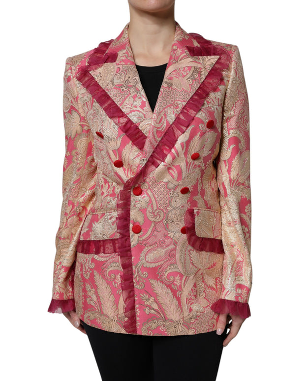 Pink Gold Jacquard Nylon Coat Blazer Jacket