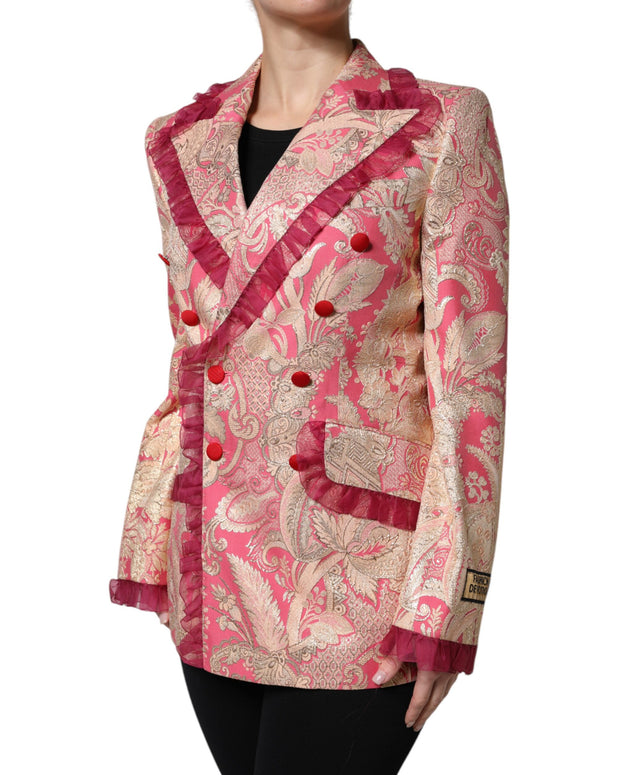 Pink Gold Jacquard Nylon Coat Blazer Jacket