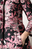 Pink Black Floral Brocade Trenchcoat Jacket
