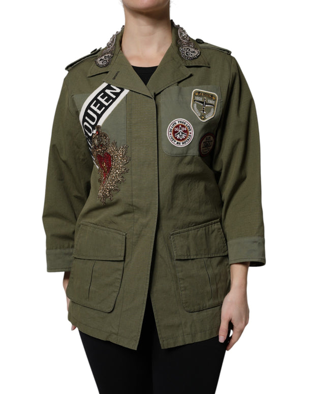 Military Green Queen Embellished Coat Jacket