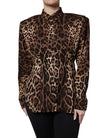 Brown Leopard Silk Button Down Coat Jacket