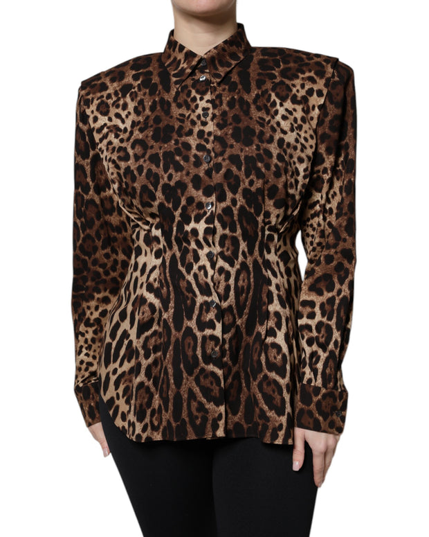 Brown Leopard Silk Button Down Coat Jacket