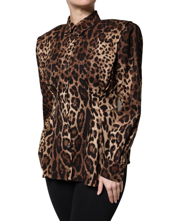 Brown Leopard Silk Button Down Coat Jacket