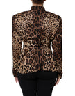 Brown Leopard Silk Button Down Coat Jacket