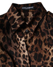 Brown Leopard Silk Button Down Coat Jacket