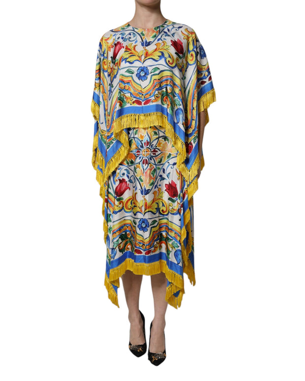 Multicolor Majolica Kaftan Short Sleeves Maxi Dress