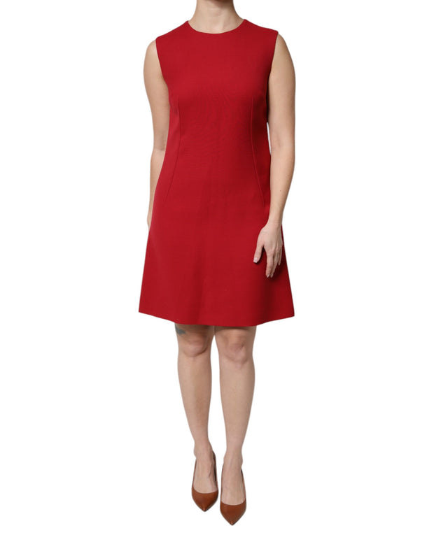 Red Wool Sleeveless Knee Length A-line Dress