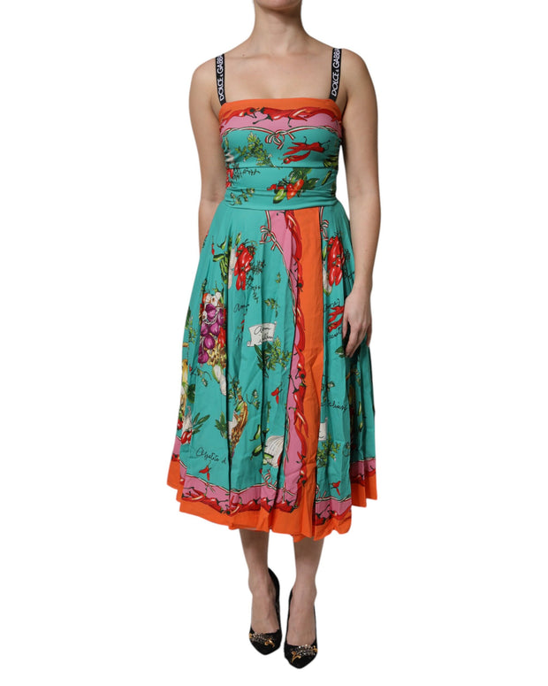 Multicolor Printed Silk Sleeveless Midi Dress
