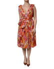 Multicolor Floral Silk V-neck Chiffon Dress