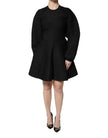 Black Cotton Long Sleeves A-line Mini Dress
