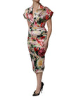 Multicolor Floral Short Sleeves Sheath Midi Dress