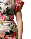 Multicolor Floral Short Sleeves Sheath Midi Dress