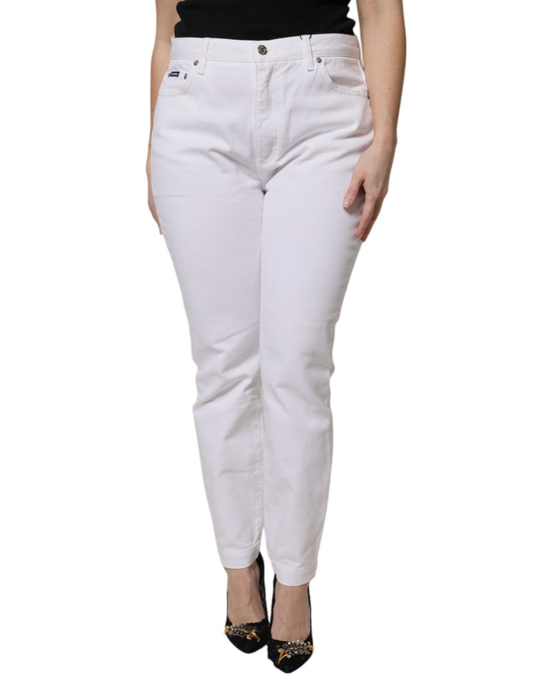 White Cotton Mid Waist Skinny Denim Jeans