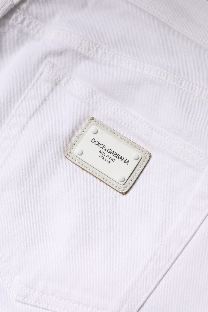 White Cotton Mid Waist Skinny Denim Jeans