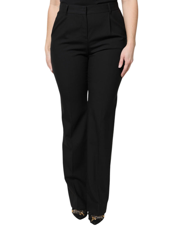 Black Wool High Waist Boot Cut Dress Pants