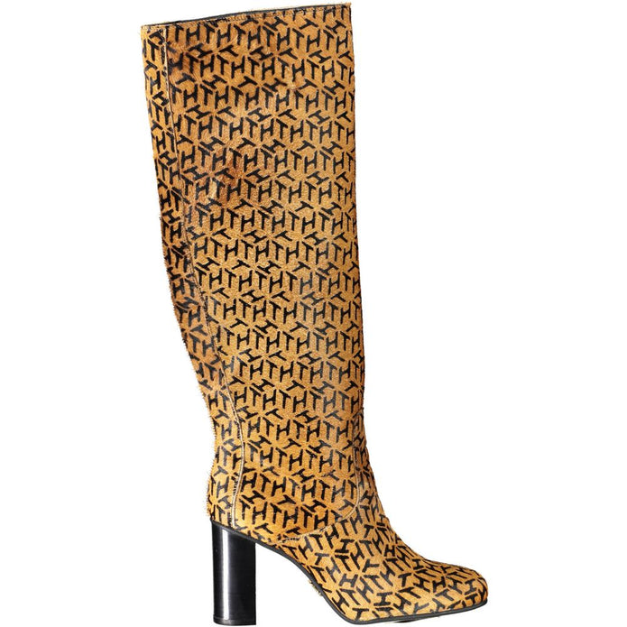 Beige Leather Womens High Boot