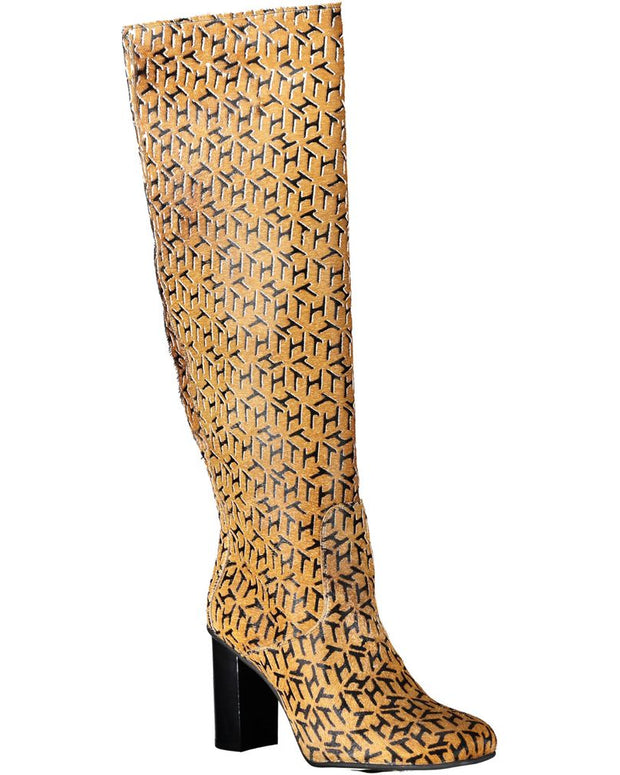 Beige Leather Womens High Boot