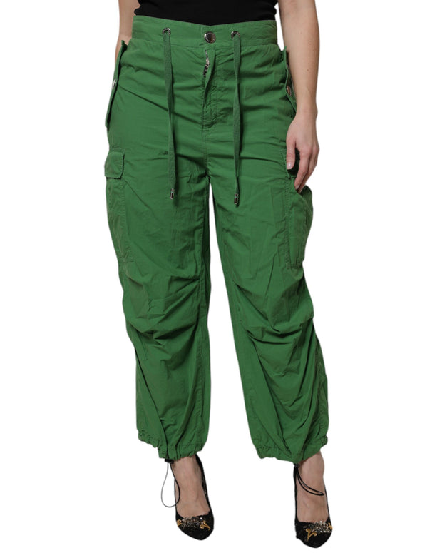 Green Cotton High Waist Cargo Pants
