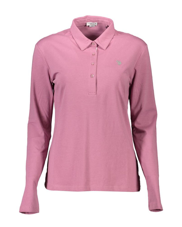 Pink Cotton Women Polo Shirt