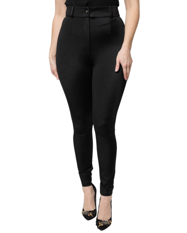 Black Nylon High Waist Slim Fit Pants