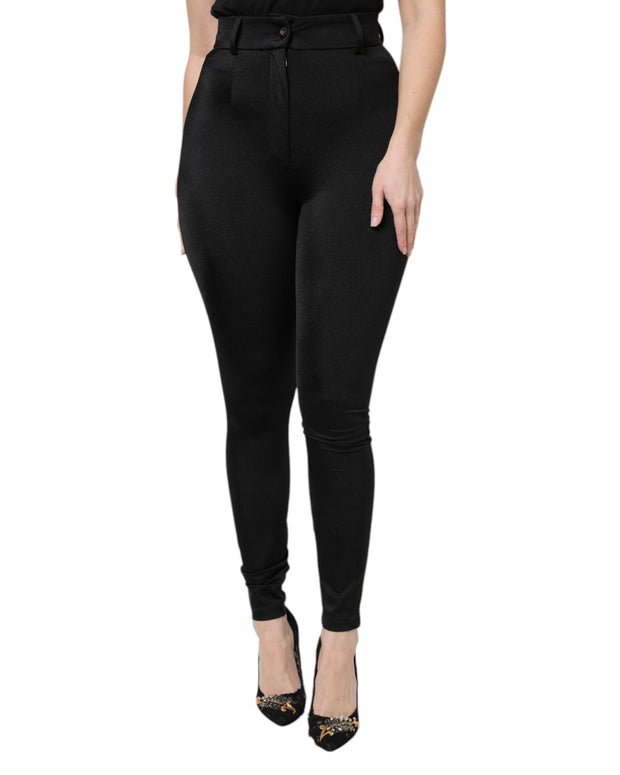 Black Nylon High Waist Slim Fit Pants