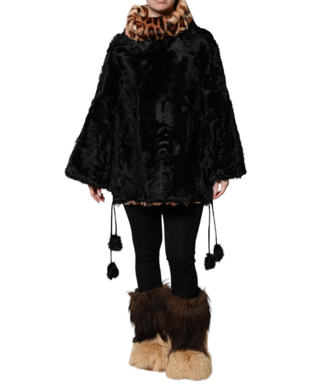 Black Lamb Fur Short Women Coat Jacket