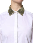 White Cotton Long Sleeves Sequin Shirt Top