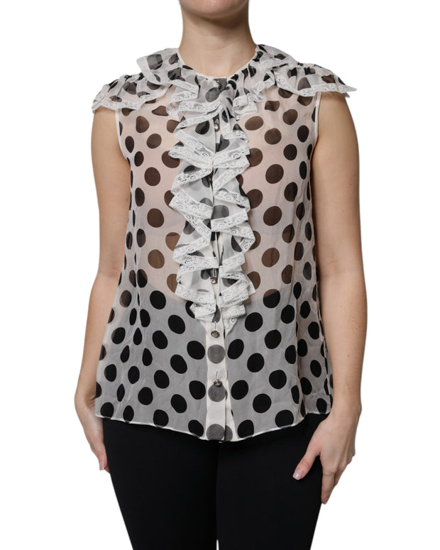 White Black Polka Dot Cotton Sleeveless Top