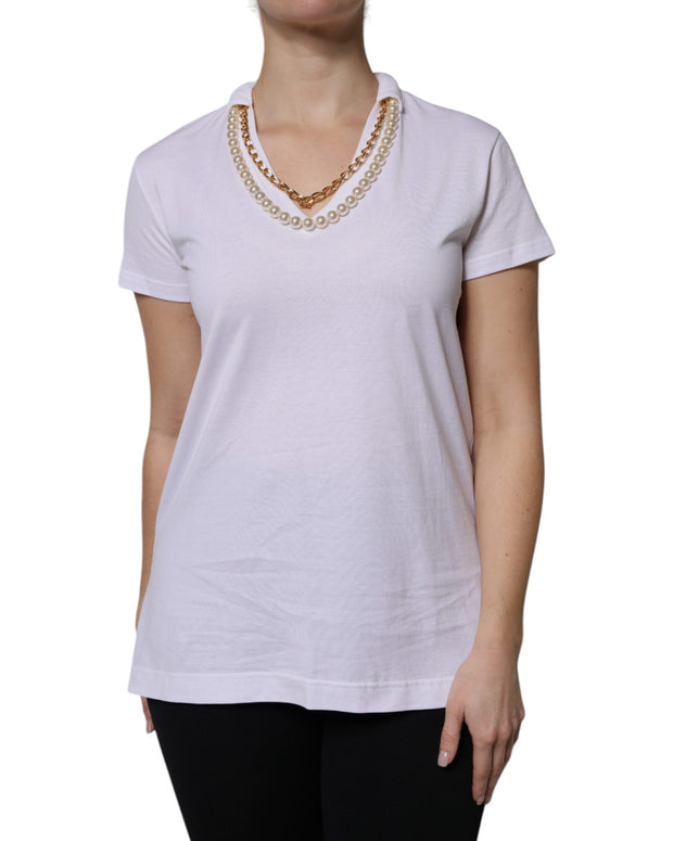 White Necklace Cotton Short Sleeve T-shirt