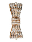 Gold Tone Brass Bow Crystal FauxPearl Embellished Brooch