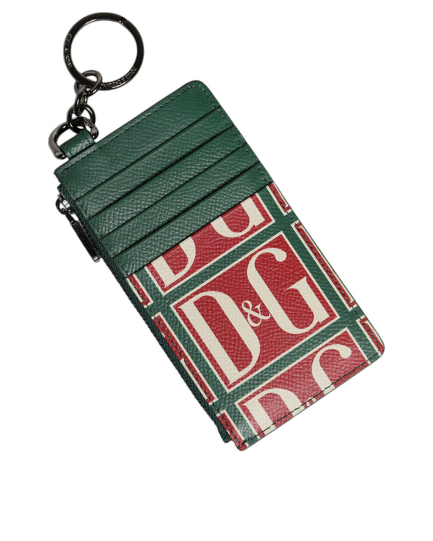 Green Calf Leather Logo Print Monogram Card Holder Wallet
