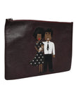 Brown Leather #DGFAMILY Embellished Men Clutch Pouch Bag
