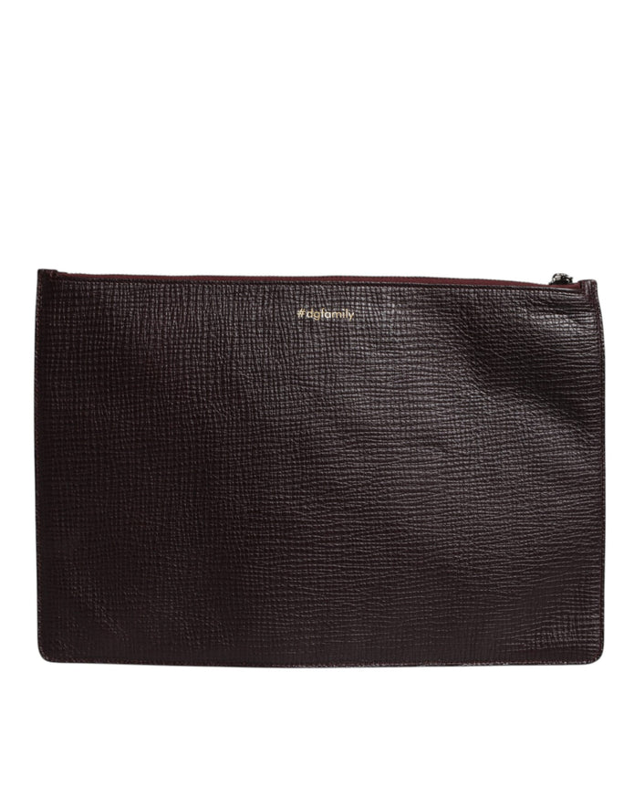 Brown Leather #DGFAMILY Embellished Men Clutch Pouch Bag