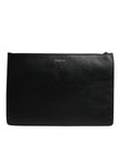 Black Leather #DGFAMILY Embellished Men Zip Pouch Bag