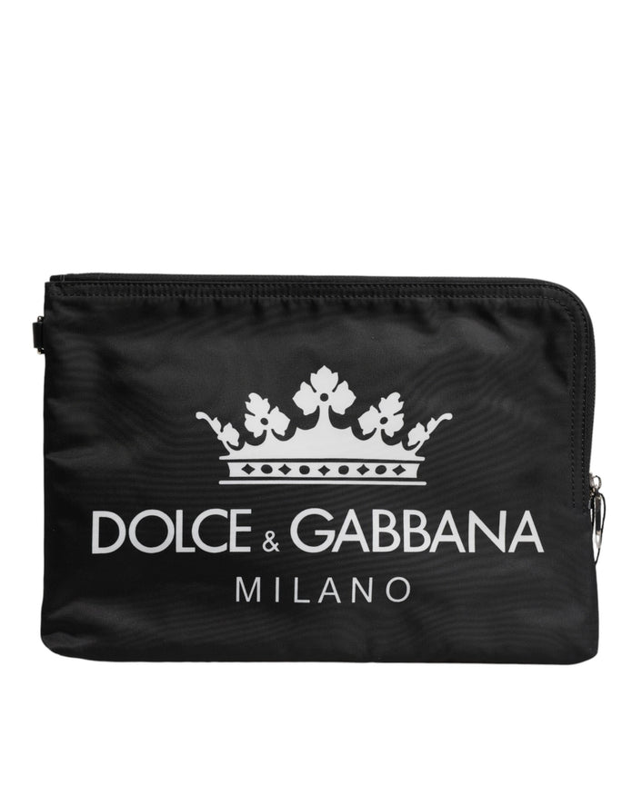 Black DG Milano Print Nylon Pouch Clutch Bag