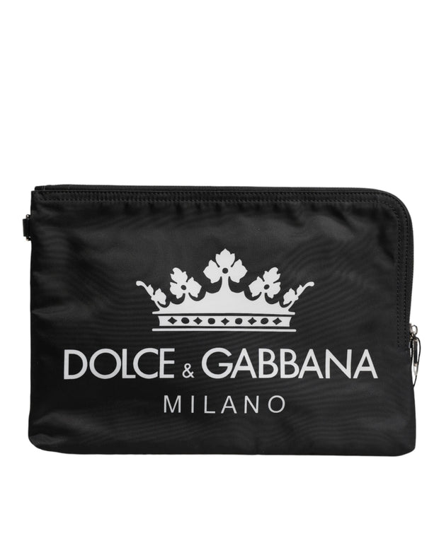 Black DG Milano Print Nylon Pouch Clutch Bag
